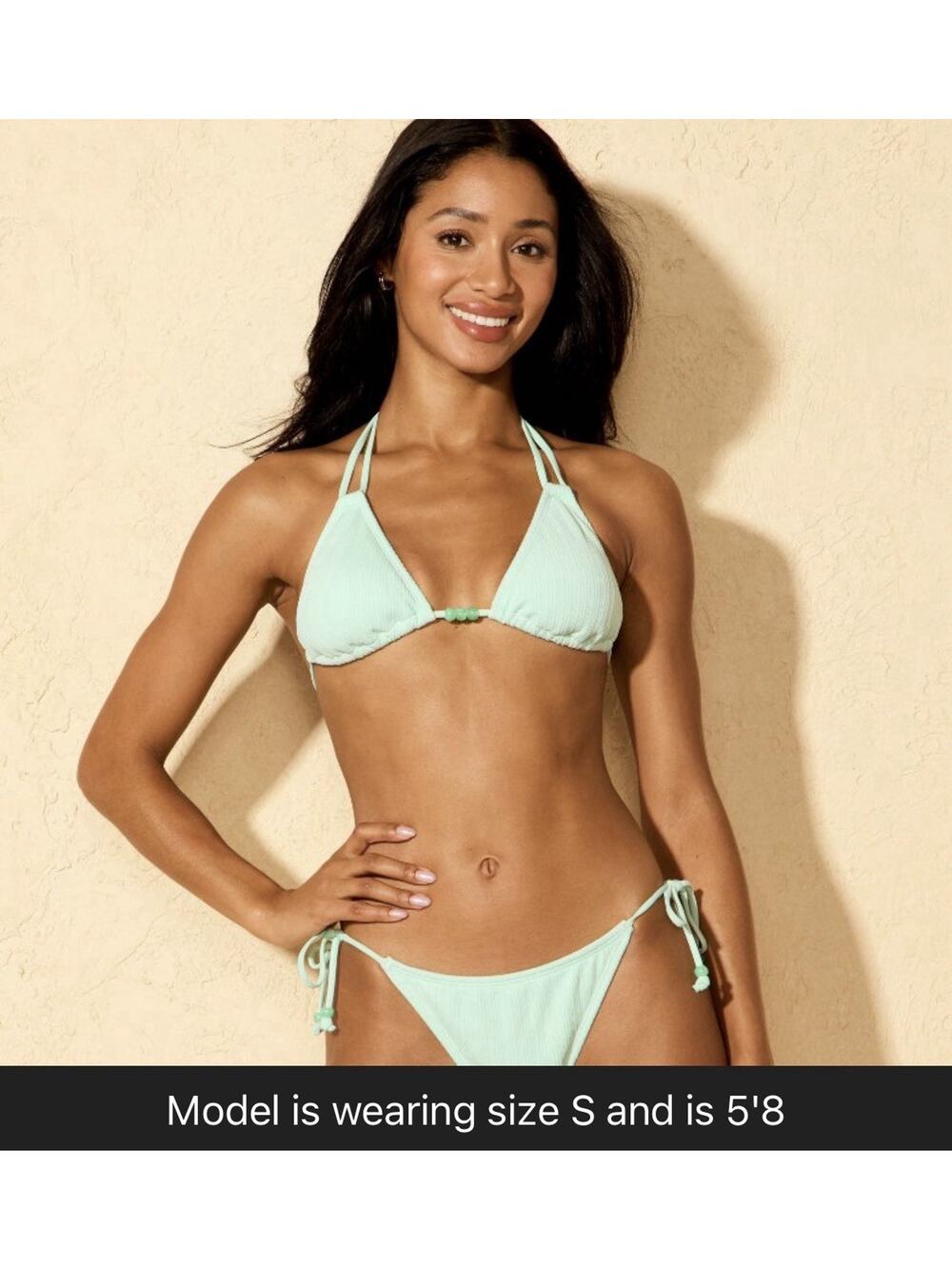 NWT Wild Fable XS Mint Green Ribbed Triangle Bikini Top Beaded Swimwear